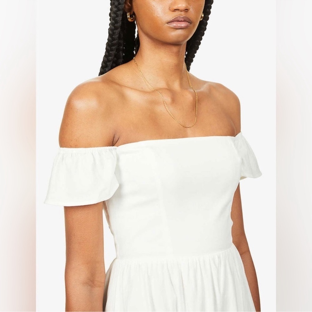 NWOT Reformation Derek Off The Shoulder Tiered Midi white Dress sz 6 - Picture 4 of 8